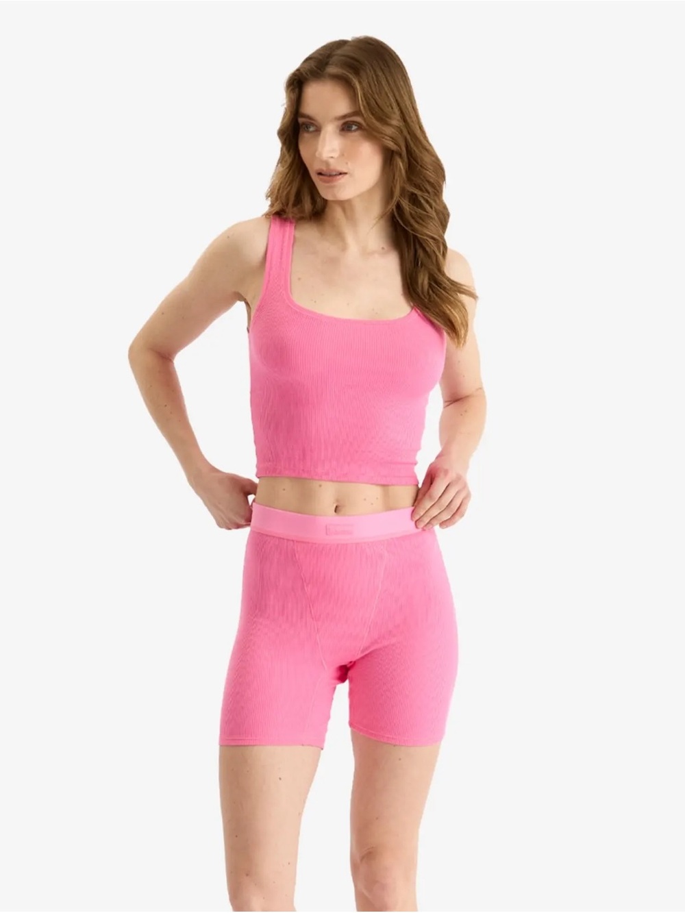 NIB SKIMS Ribbed High-Waist Boxer Shorts Trio - White, Pink & Red